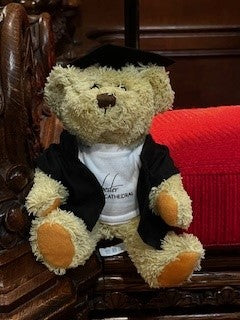 Graduation Bear in Cap, Gown and Rochester Cathedral Top.