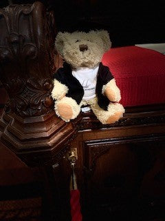 Graduation Bear in Cap, Gown and Rochester Cathedral Top.