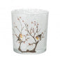 Mottled glass tealight holder with Robins